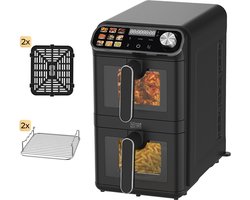 Home Vibes® Airfryer XXL – Gestapelde Lades - Heteluchtfriteuse - 2460W – 11L Air Fryer – 9 Kookprogramma’s – PFAS Vrij - Voor 5 tot 10 Personen - Dubbele Airfryer – Met Extra Accessoires - Mat Zwart