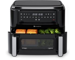 KitchenBrothers Dubbele Airfryer - 2400W - Dual Zone - 9L - Snackverdeler - Heteluchtfriteuse - Airfryer XXL - 10 Kookprogramma's - Zwart