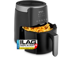 MEDION Airfryer P40 L (4,7 liter, Heteleuchtfriteuse, 1500 watt, eenvoudige bediening, olievrij frituren, 60 min timer, tot 200° C, antiaanbaklaag, MD13030) zwart
