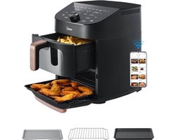 Midea Air fryer MF-CY110A - Heteluchtfriteuse - dubbele stapel - overlappende heteluchtfriteuse - slimme wifi-synchronisatie met Alexa - 11L XL verticaal ruimtebesparend ontwerp - 10-in-1 mandgrillpan - geschikt voor 3 tot 8 personen - 2400 W