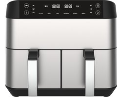 Niceey Dubbele Airfryer XXL - Twee Kookvakken - Dubbele Airfryer - 8.0 Liter - 2460 Watt - Hetelucht friteuse - Incl. Kookboek - Zilver