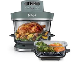 Ninja CRISPi PRO XL Glazen Airfryer met 7 kookfuncties - Airfryen, Bakken, Braden, Rijzen, Drogen. Max Crisp en Opnieuw krokant maken - 2.3 liter en 5.7 liter glazen schaal - PFAS vrij koken - Grijsgroen - AS101EUGY