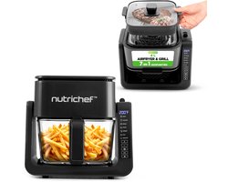 NutriChef 3,8 Liter Airfryer & Grill – 7-in-1 Voorgeprogrammeerde Kookstanden – Transparante Glazen Frituurkom – Zwart