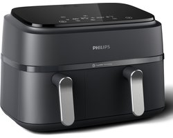 Philips 3000 Series Dual Airfryer - NA351/00 - Dubbele Mand - 9L - Tot 6 Personen - Zwart/Zilver