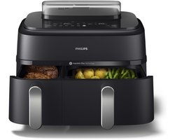 Philips 5000 Series Dual Basket Airfryer - NA551/00 - Stoomfunctie - Dubbele Mand - 9L - Tot 6 Personen