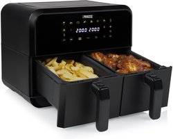 Princess Double Basket Airfryer 182068 - Dubbele Airfryer - 8 liter - 2 manden - XXL - 8 programma’s - 2400W - Dubbele heteluchtfriteuse - Touchscreen - Zwart - 80 °C tot 220°C - Sync functie
