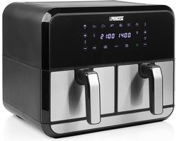 Princess Double Basket Airfryer 182074 - Dubbele Airfryer - 9 liter - 2 manden - XL - 8 programma's- 2400W - Dubbele heteluchtfriteuse - PFAS vrij - Touchscreen - RVS/Zwart - Sync functie