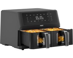 Princess Double Basket Airfryer 182276 - Dubbele Airfryer - 11 liter - 2 manden x 5,5liter - XXXL - Kijkvenster - 8 programma's - 2400W - PFas vrij - Touchscreen - Zwart - Sync functie