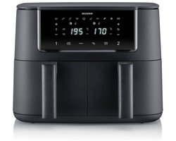 Severin FR 2463 Black Line Dual - Dubbele airfryer - Hetelucht friteuse - Touchscreen - 2x 4 liter - 11 Automatische programma's - Sync cook & finish – Zwart