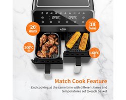TD Air - Dubbele Airfryer XXL - Dubbele Mand - 8 Liter - Zwart