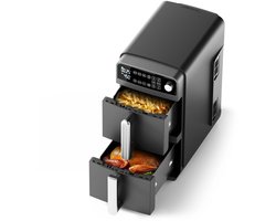 TrendWave Airfryers – 2-Basket Airfryer XXL 10QT – Verticale Dubbele Airfryer – 6-in-1 – Smart Finish Match Cook – Ruimtebesparend