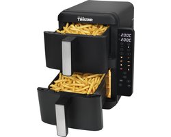 Tristar FR-9074 - Dubbele airfryer XXL - 9L - 2 onafhankelijke kookzones - Dubbele gestapelde lades - 8 kookprogramma's - 2400W vermogen - PFAS-vrij - Bespaart 45% Ruimte - Voor 6 personen