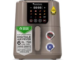 Turbotronic AF-250 Airfryer XL AirChef - 6L- Heteluchtfriteuse - Dual Heating - 50ºC tot 200ºC - 12 Kookprogramma's - Truffle Grey