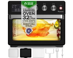 TurboTronic AF32DRD Airfryer XXL en Mini Oven – 32 Liter – Vrijstaande Oven – 12 Kookprogramma’s – 25° tot 230°C – Zwart