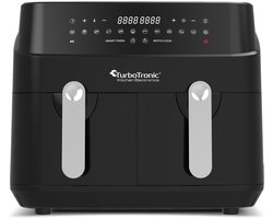 Turbotronic DAF5 Dubbele Airfryer XXL DualChef - 9L - Heteluchtfriteuse - Dubbele Mand - 2 x 4.5L - 50ºC tot 200ºC - 12 Kookprogramma's - Zwart