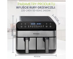 Zimoros Dubbele Airfryer - 2 Manden - 10 L inhoud - Twee kookzones - Kijkvenster - Zwart - Heteluchtfriteuse - HeteLucht Oven