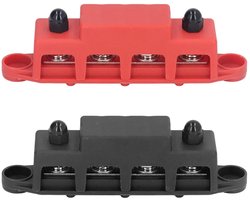 2 Stuks Rood Zwart Stroomverdeling Blok M8 48V 250A 4 Terminal Bus Bar Met Messing Bord - Brede Toepassing Voor Dc Voedingssystemen