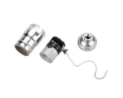 Aluminium E27 lampfitting met trekkoord in vintage stijl, zilverkleurige schroefbasis voor tafellampen en sfeerverlichting met stevige pasvorm