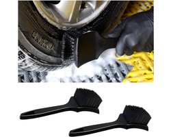 Pack of 2 Rim Brush Non-Slip Handles Tire Brush Car Care Cleaning Brush for Motorcycle Bicycle (Black)