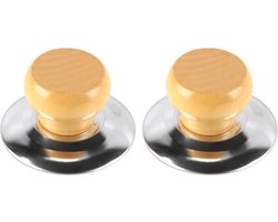 Set van 2 houten dekselknoppen met metalen ringen en schroeven, universele vervangende knoppen voor potten, pannen en waterkokers voor eenvoudig gebruik en stevige bevestiging