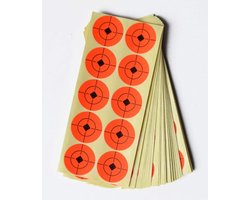 Set van 250 papieren stickervellen met oranje stick-on doelwitten van 5 cm, ideaal voor schietdoelen en precisietraining