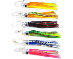 Set van 6 stevige, rigged trolling kunstaas in diverse kleuren en vormen, ideaal voor het vangen van marlijn, tonijn, mahi, dolfijn, dorado, wahoo en andere grote vissoorten