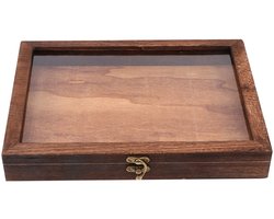Vitrinekast/collectiebox met transparante bovenkant, natuurhouten sieradendoos met glazen deksel, schaduwdoos voor entomologische accessoires voor verzameling.