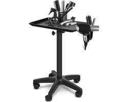 Werkwagen voor kappers en schoonheidsspecialisten - Aluminium werkwagen in hoogte verstelbaar - Met metalen ring en 2 kopjes - 45 x 33 x 65 cm (zwart)