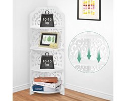 Wit Staand Hoekplank Rek met 4 Planken - 22 cm x 18 cm x 80 cm voor Woonkamer, Badkamer en Toiletartikelen