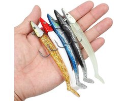 Zacht visaas met loodkop jigs, rabarber vla Zeevisaas met doos (pakket van 5)