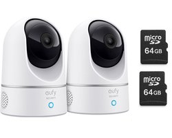 2x eufy Security Binnencamera 2K Pan & Tilt - Indoor Cam + 2x MicroSDXC 64GB - Bundelvoordeel