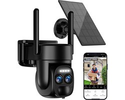 4K-beveiligingscamera op zonne-energie voor buiten, 5G/2.4G WiFi PTZ-camera, op batterijen, 360°-beeldbeveiligingssysteem voor thuis, met kleurennachtzicht/PIR-sensor/automatische tracking.