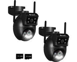 Beveiligingscamera Buiten - 2 Stuks - Wifi en 256GB - Camerabewaking - Beveiligingscamera - Buiten Camera met Nachtzicht - Dubbele Lens - Zwart - Saaf