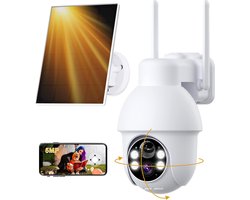 Beveiligingscamera Buiten – 5MP Ultra HD - Camerabewaking - Bewakingscamera Voor Buiten - Buitencamera - Buiten Camera Met Nachtzicht - Met WiFi en APP - Incl. Zonnepaneel - Wit