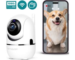 Beveiligingscamera - Huisdiercamera - WiFi - Full HD - Beweeg en geluidsdetectie - Petcam met app - Hondencamera - Bewakingscamera voor Binnen Indoor Camera - Wit