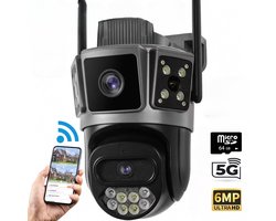 Beveiligingscamera Voor Buiten en Binnen - Buiten Camera met Nachtzicht - Dubbele Lens 6MP - 360° Dekking - Met 2.4G & 5G WiFi en APP - Bewegingsdetectie en alarm - Tweerichtingsgesprek - Camerabewaking