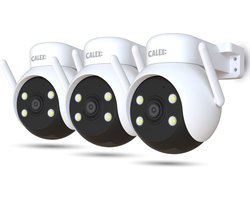 Calex Smart Security Beveiligingscamera, PTZ Buitencamera 2K met 355° Pan, Nachtzicht, 2-weg Audio & App-bediening, voor Buiten, 3-pack