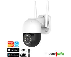 Doorsafe 3124 - 4MP Draaibare bewakingsscamera voor buiten met 12 LED's (6 x infrarood + 6 wit licht) - internet via 2,4 Ghz WiFi & Netwerkkabel - met ONVIF - via Smart Life app van Tuya