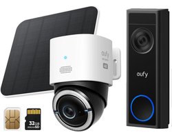 eufy 4G LTE S330 Camera - met WiFi Nachtzicht - 4K Pan&Tilt - Volkomen draadloos met zonnepaneel - AI Tracking en 4G verbinding met simkaart +C30 Draadloze Video Deurbelset 2K FHD - Accu- kan ook zonder Homebase