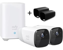 eufy Cam 2 Pro 2K Draadloze Beveiligingsset - Inclusief Homebase en 2 Camera's + 2 stuks zwarte siliconen case - Bundel