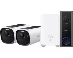 eufy E40 2-CamSet (HomeBase 2) - draadloze outdoor beveiligings camera op zonne-energie - 2K-resolutie, MaxColor nachtzicht + eufy C30 2K Draadloze Video Deurbel 2K op Accu - Bundelvoordeel