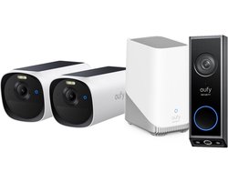 eufy E40 2-CamSet (HomeBase 3 S380) - draadloze outdoor beveiligings camera op zonne-energie - 2K-resolutie, MaxColor nachtzicht + eufy Security E340 Video Deurbel – Dual-Cam technologie, 2K Full HD-resolutie, kleur nachtzicht - bund