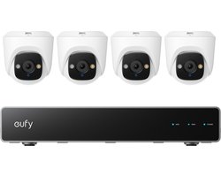 eufy PoE NVR Security System E41, 4 stuks 4K turret camera's, bedrade outdoor camera, 4K UHD, 122° FOV, nachtzicht in kleur, 24/7 opname, AI-detectie, rode en blauwe strobe, 8CH NVR, 2 TB HD