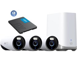 eufy Security E330 Buitencamera's, 3 Pack met HomeBase 3 – Outdoorcam set - 4K Ultra HD-resolutie, 24/7 opname, wifidekking van 464 m², AI-gezichtsherkenning, bedrade beveiligingscamera's voor buiten + 1TB SSD opslag