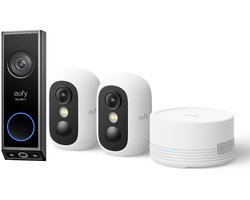 eufy Security E340 Video Deurbel – Dual-Cam technologie, 2K Full HD-resolutie, kleur nachtzicht, AI-pakketdetectie + eufyCam C35 - Incl. 2 Camera, HomeBase Mini – Beveiligingsset – Voordeelbundel