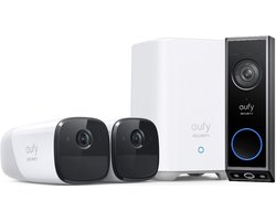 eufy security - eufyCam 2 Pro - set met 2 beveiligingscamera's + eufy E340 Video Doorbell - Dual-Cam technologie, 2K Full HD-resolutie, kleur nachtzicht, AI-pakketdetectie, draadloze installatie - Bundelvoordeel