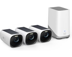 eufy Security - eufyCam 3 Set met 3 camera's - Zwart en wit,4K draadloos Beveiligingscamerasysteem met geïntegreerd zonnepaneel - AI gezichtsherkenning