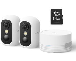 eufy Security eufyCam C35 2-Cam Kit, Wit, Draadloze Beveiligingscamera, Voor Buiten en Binnen, Magnetische Bevestiging, Kleurennachtzicht, Lokale Opslag, Geen Maandelijkse Kosten, IP67, Gezichtsherkenning + MicroSDXC 64GB - Bundelvoordeel