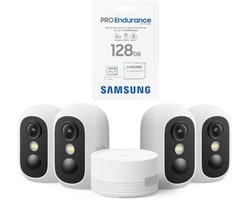 eufy Security eufyCam C35 4-Cam Kit, Wit, Draadloze Beveiligingscamera Voor Buiten en Binnen + SAMSUNG MicroSDXC 128GB PRO - Bundel