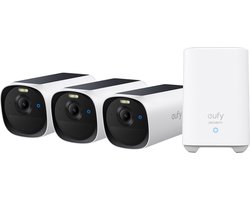 eufy Security eufyCam E40 3-Cam Set (HomeBase 2), draadloze outdoor beveiligingscamera met zonne-energie, 2K-resolutie met ingebouwd zonnepaneel, MaxColor nachtzicht, uitbreidbare lokale opslag, geen maandelijkse kosten